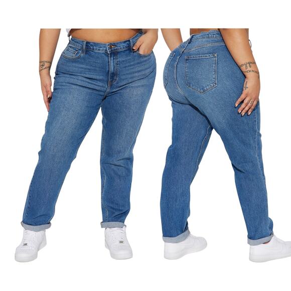 Fashion Nova Jeans Womens 1X I Got It From My Mama Medium Wash Mom Jean Straight - Picture 1 of 6